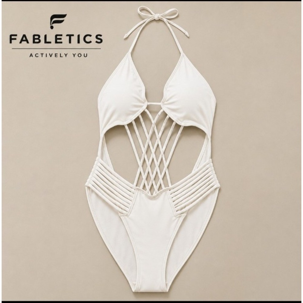 Fabletics Halah Maillot One Piece Swimsuit White Woven Halter XL SM1616383-1010
